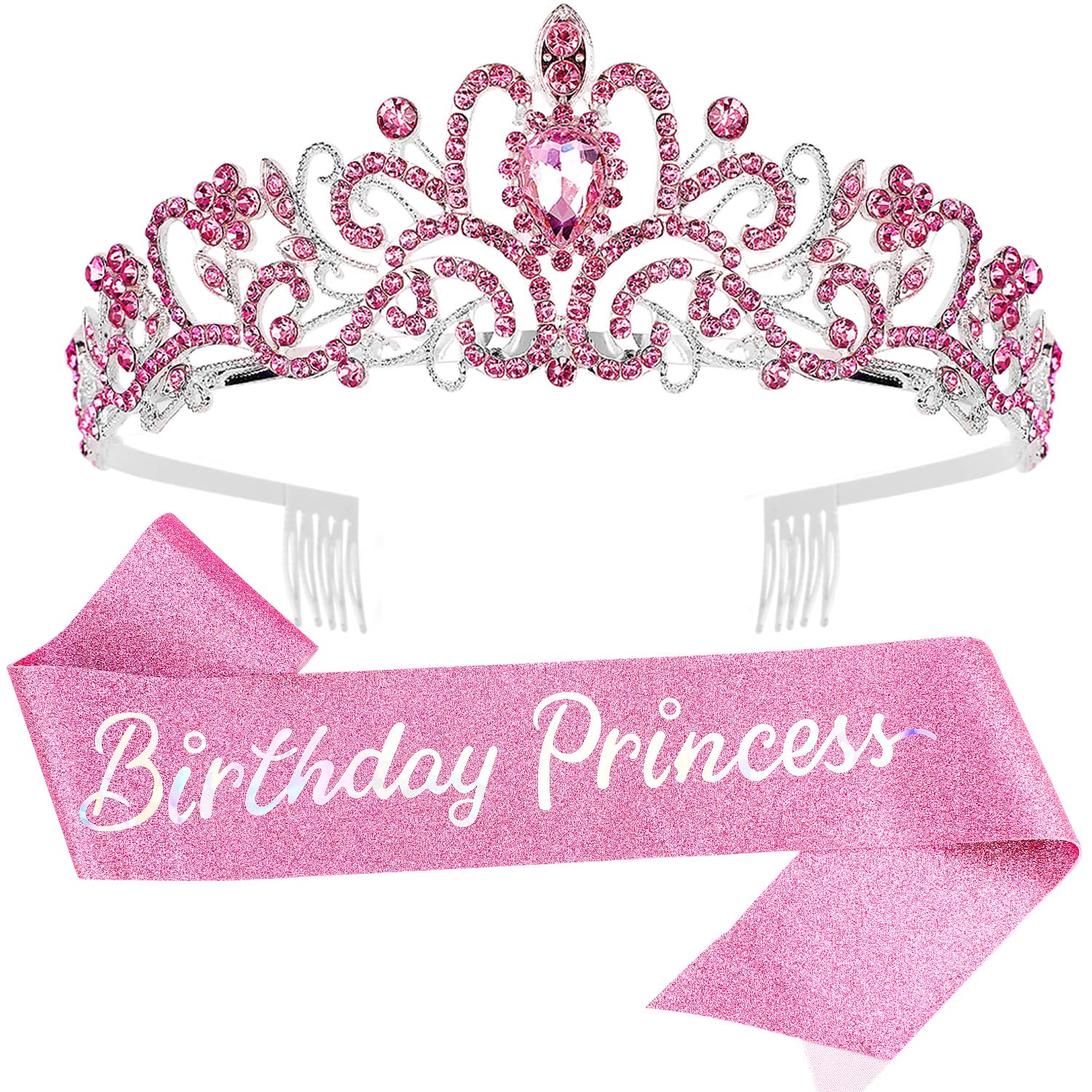 VELSCRUN Birthday Tiaras for Women, Princess Crown Tiara, Happy Birthday Crowns for Women, Birthday Crown for Girls Birthday Sash, Happy Birthday Decorations for Women, Birthday Accessories