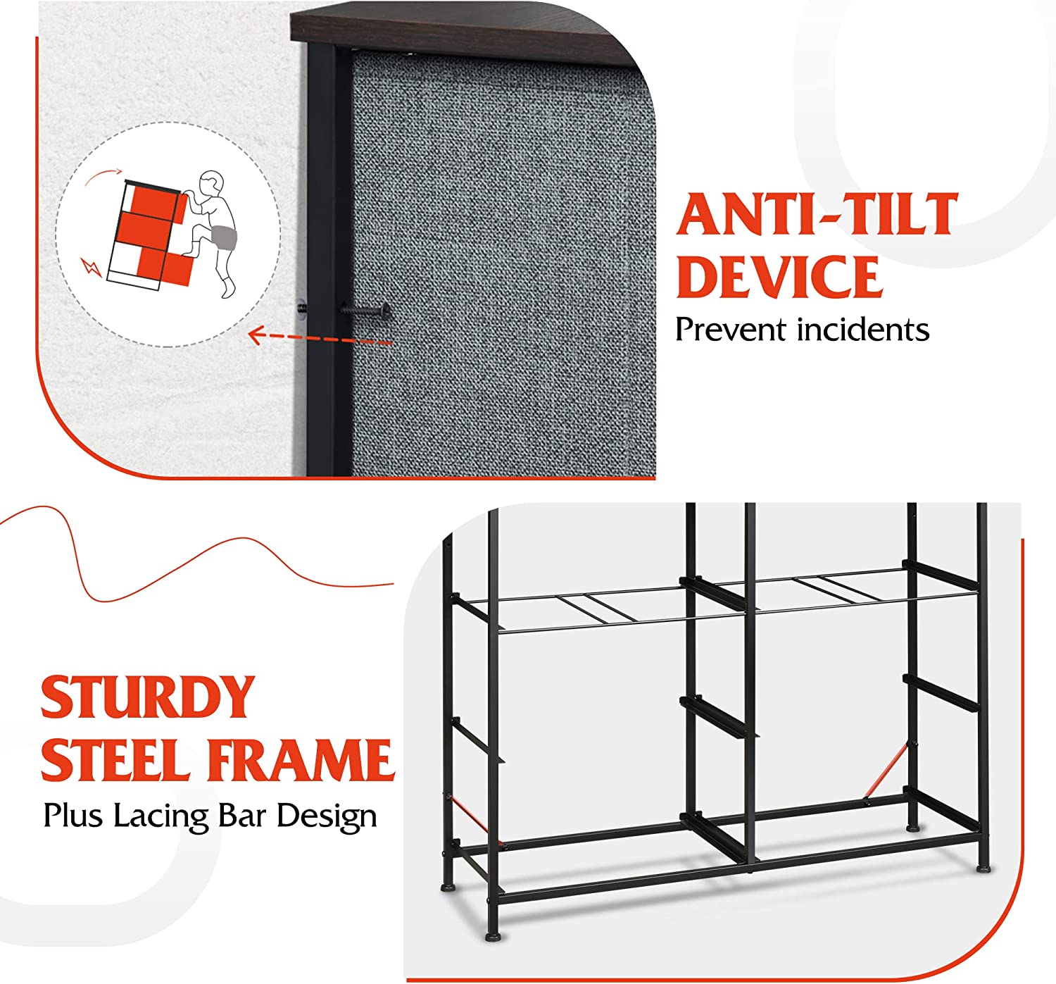 WLIVE Dresser for Bedroom with 8 Drawers, Wide Fabric Dresser for Storage and Organization, Bedroom Dresser, Chest of Drawers for Living Room, Closet, Hallway, Nursery, Dark Grey