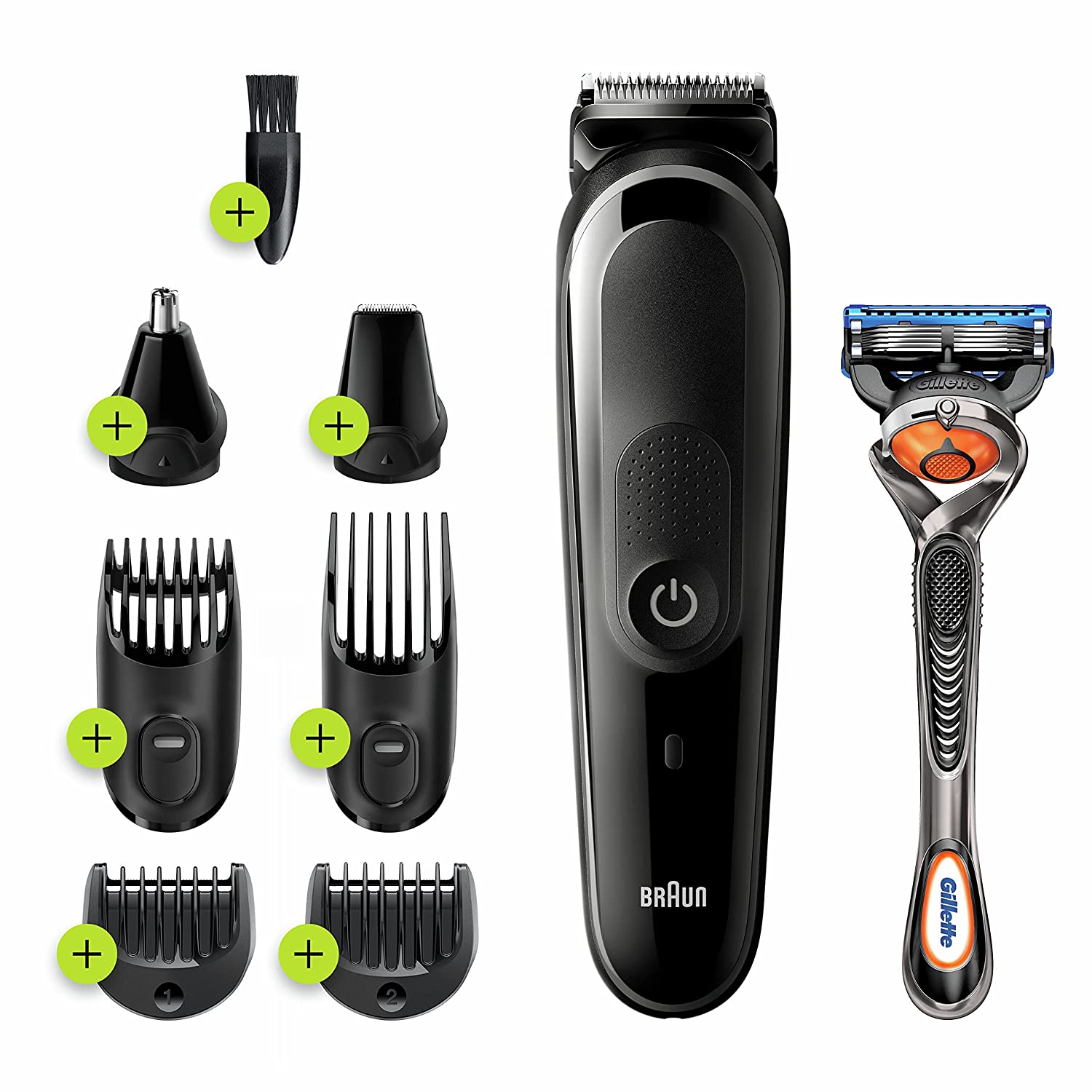Braun Hair Clippers for Men, 8-in-1 Beard, Ear & Nose Trimmer, Mens Grooming Kit, Cordless & Rechargeable, with Gillette ProGlide Razor, Blue, 9 Piece Set