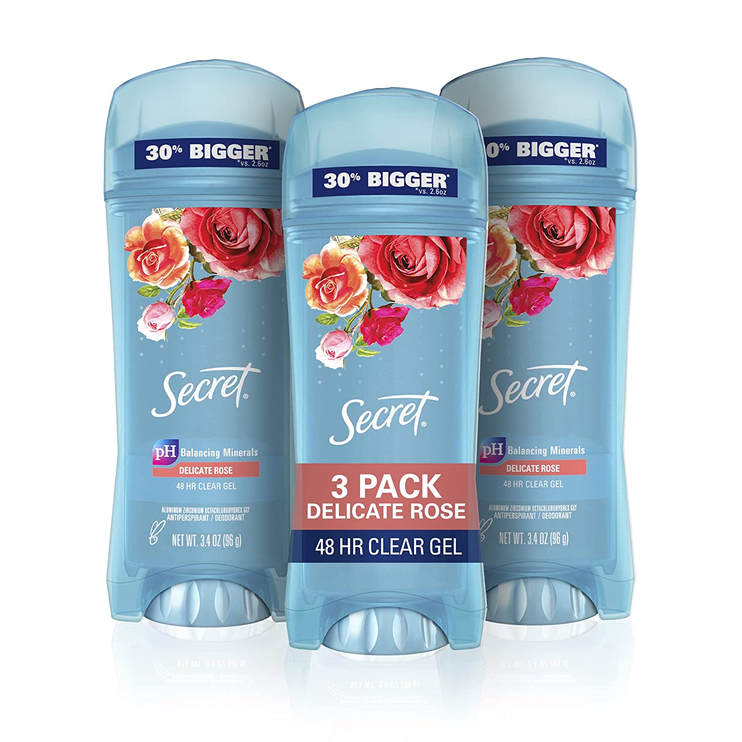 Secret Antiperspirant and Deodorant Women, Delicate Rose Scent, Clear Gel 3.4 oz (Pack of 3)