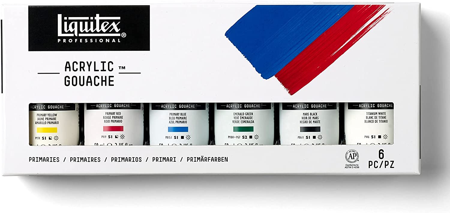 Liquitex Professional Acrylic Gouache Paint, 6 x 59ml (2-oz), Primaries Set