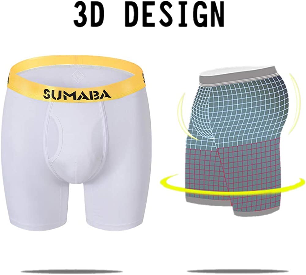 SUMABA Long Leg Men Underwear Boxer Briefs Fly with Pouch No Ride Up Bamboo Underpants for Men Breathable