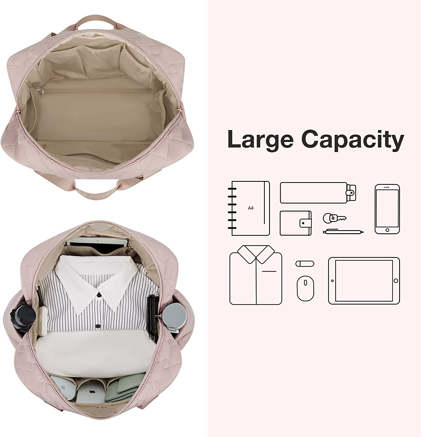 Travel Duffel Bag LIGHT FLIGHT Weekender Bag for Women Quilted Overnight Bag Carry On Tote Bag Large Gym Bag with Toiletry Bag