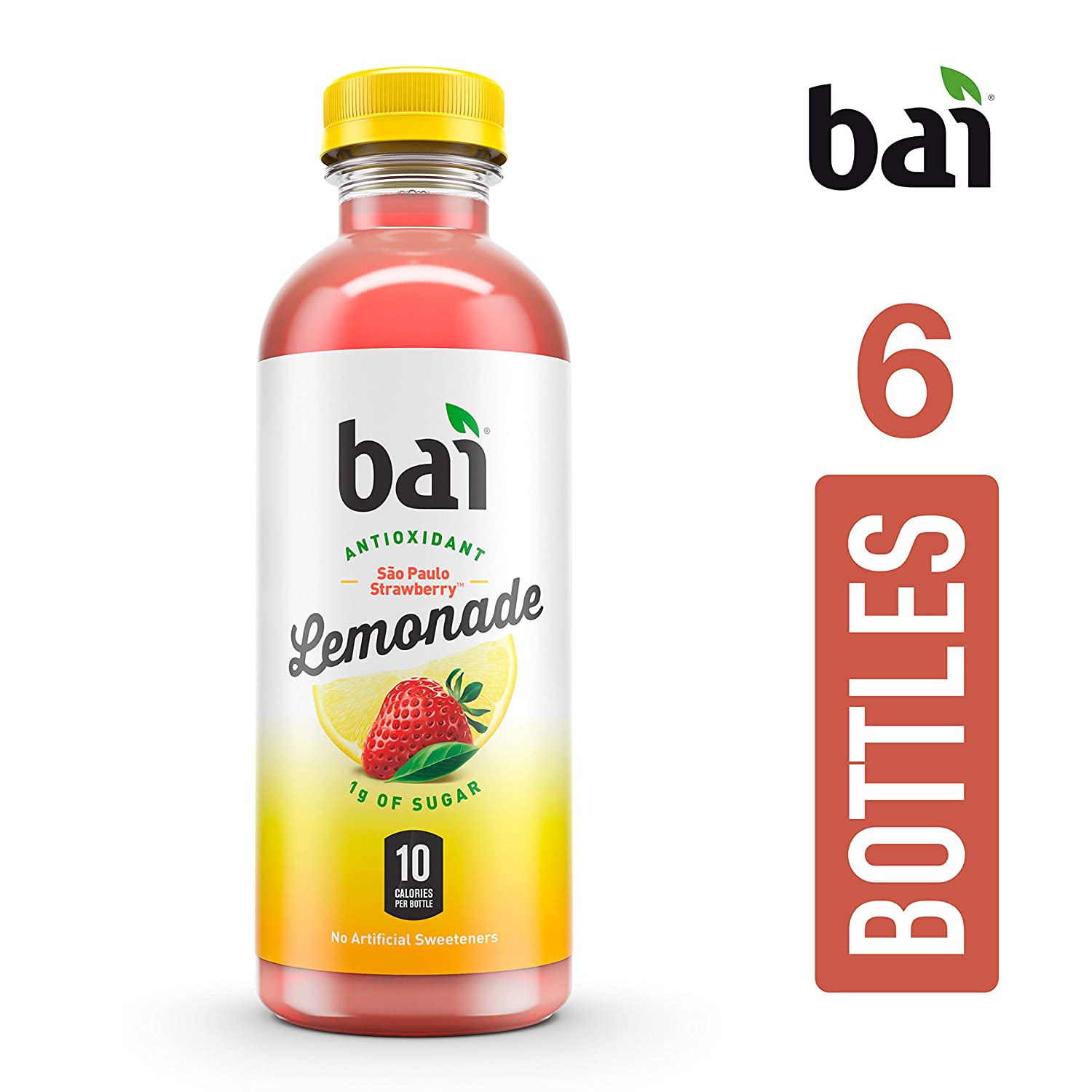 Bai Flavored Water, São Paulo Strawberry Lemonade, Antioxidant Infused Drinks, 18 Fluid Ounce Bottles, 6 Count