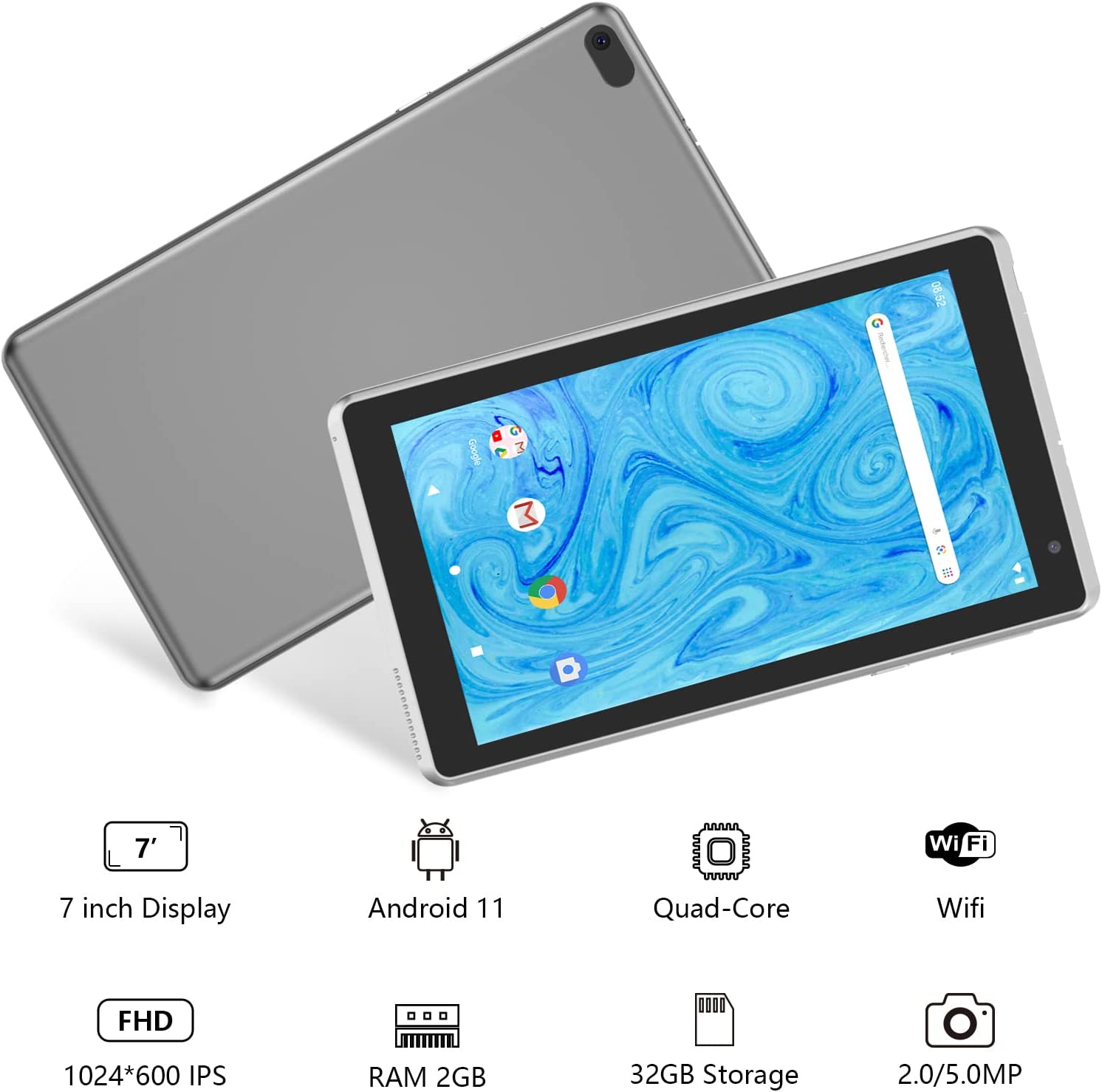 BYANDBY Tablet for Kids, Tablet 7 inch Android 11.0 Tablet, 32GB ROM （128GB Expand）, Quad-Core, WiFi, GMS, Dual Camera, Educational, Games （Black)