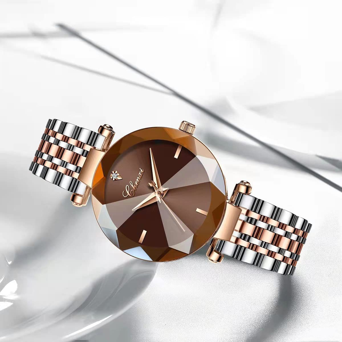 SENRUD Fashion Watches for Women Japan Quartz Rose Gold Watch Stainless Steel Mesh Band Waterproof Elegant Ladies Gifts Wrist Watch