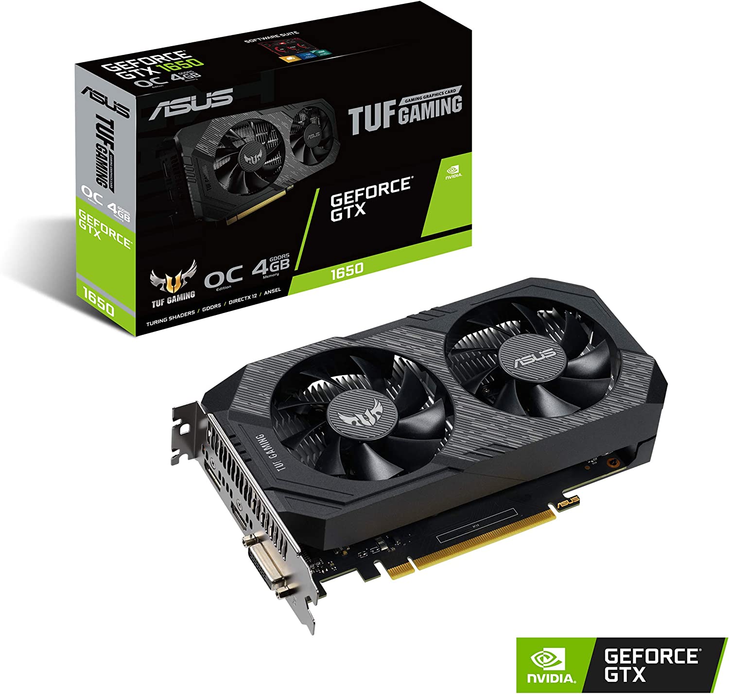 ASUS TUF Gaming NVIDIA GeForce GTX 1650 OC Edition Graphics Card (PCIe 3.0, 4GB GDDR6 Memory, HDMI, DisplayPort, DVI-D, 1x 6-pin Power Connector, IP5X Dust Resistance, Space-Grade Lubricant)