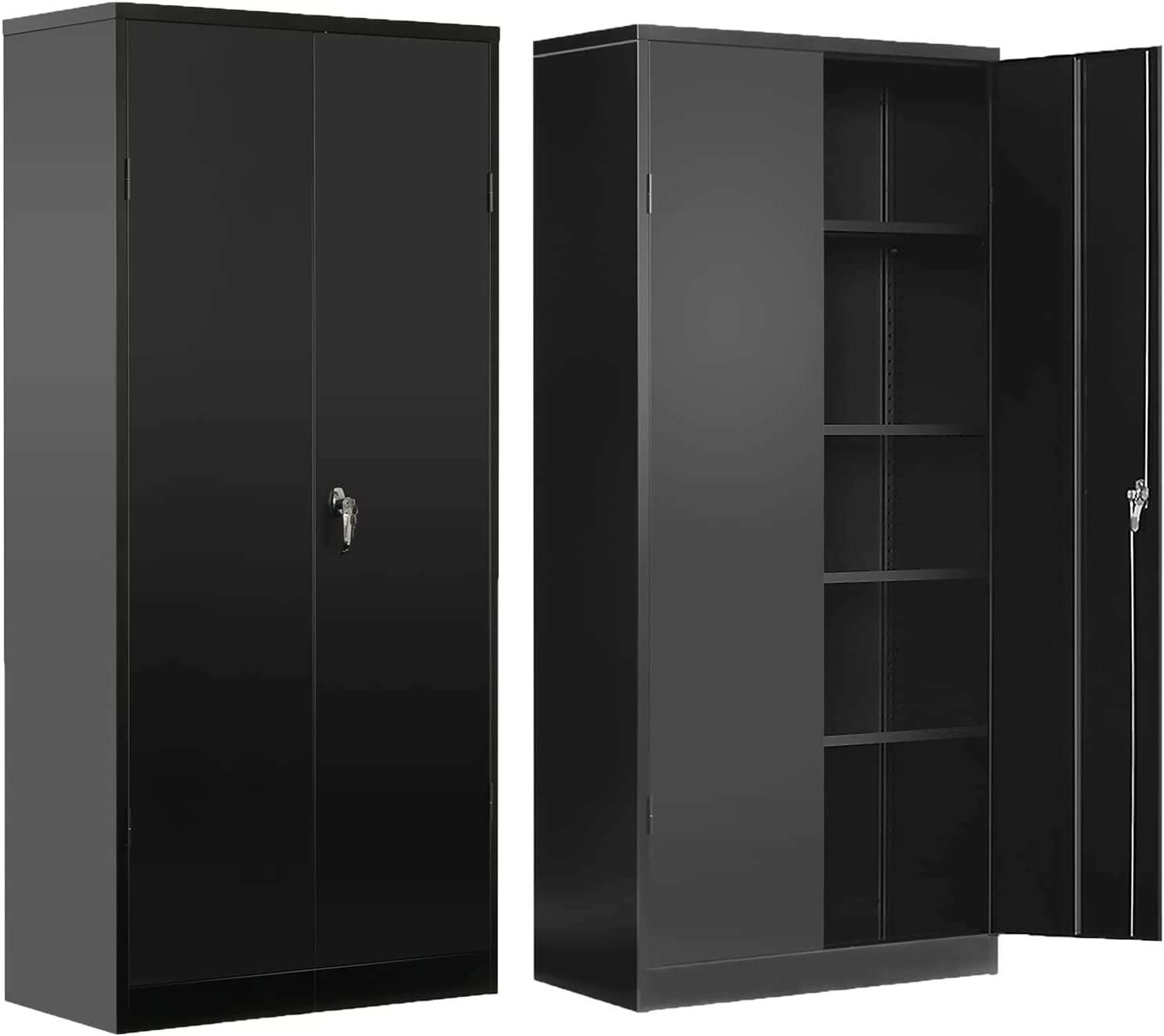Greenvelly Locking Cabinet, Metal Garage Storage Cabinet with Doors and Shelves for Home Office, Black Steel Tool Cabinet with Lock, Lockable Large Utility Locker with Keys for Warehouse, Pantry Room