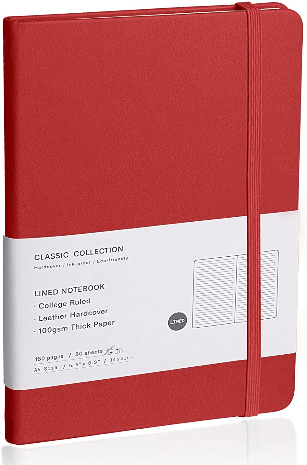 EMOMAS Lined Journal Notebook, (red), 160 Pages, Medium 5.7 inches x 8 inches - 100 gsm Thick Paper, Hardcover