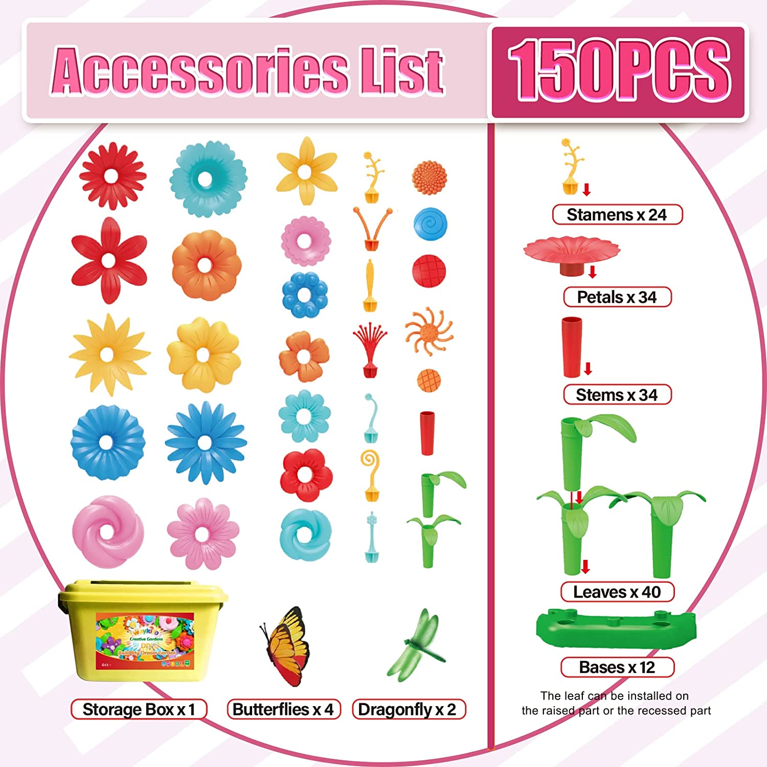 waykito Flower Garden Building Toys Set for Girls(150 Pcs with Storage Box),Gifts for Kids,Toddler Toys Gift for 3,4,5,6 Year Old Girls,Preschool Educational Stem Toy Kit,Christmas,Birthday,New Year