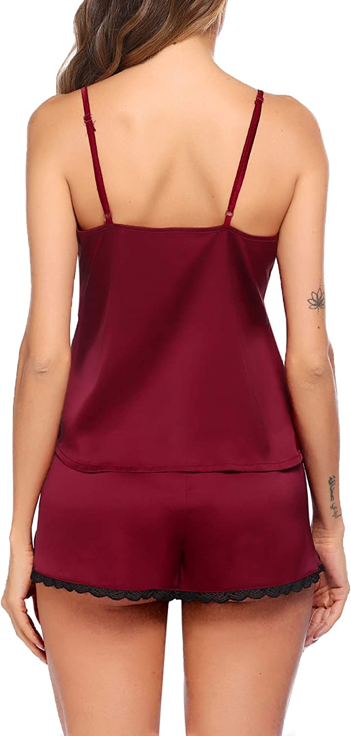 Ekouaer Womens Pajama Sets Silk Lingerie Satin Sleepwear Cami Shorts Set V Neck Pj Lace Nightwear