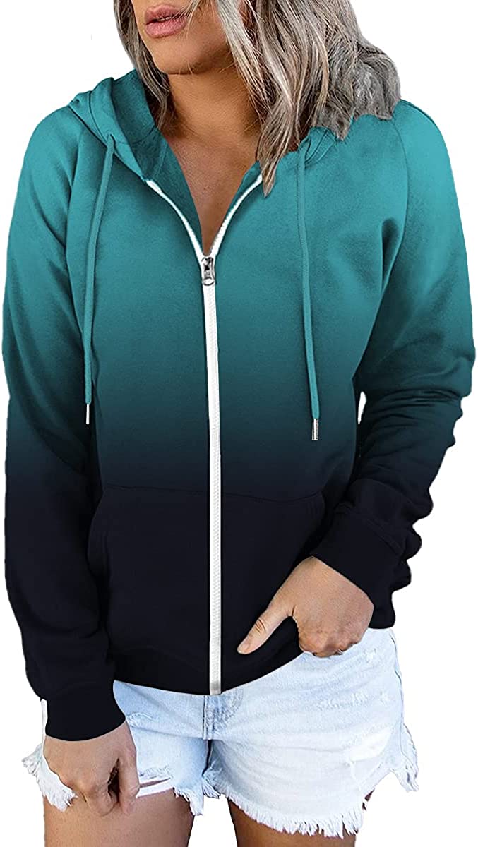 ETCYY Women's Color Block Zip Up Hoodie Sweatshirt Long Sleeve Causal Drawstring Oversized Jacket with Pockets