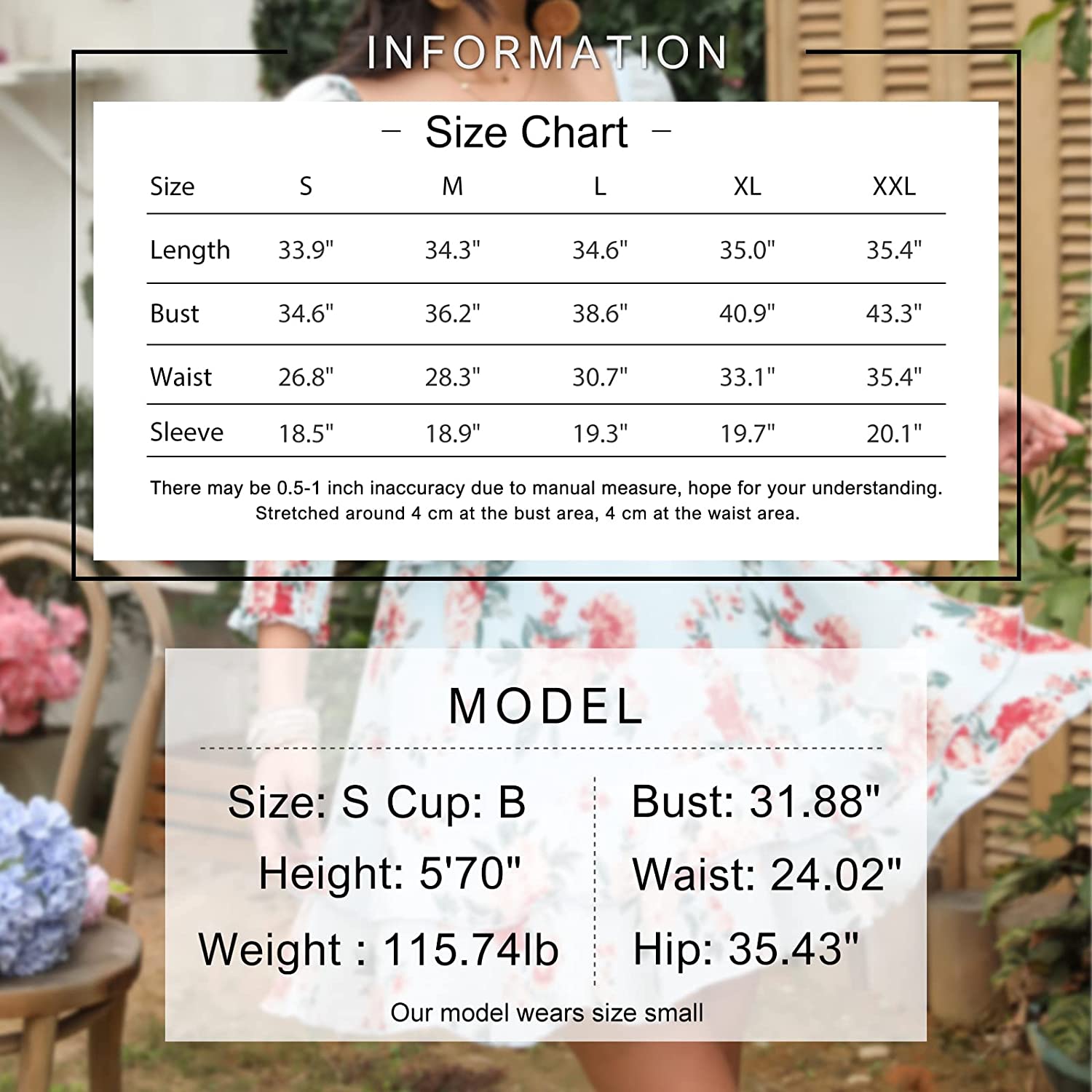 EXLURA Womens Floral Ruffle Summer Dress Sundress Tiered Square Neck Long Sleeve Off Shoulder Smocked Skater Mini Dress