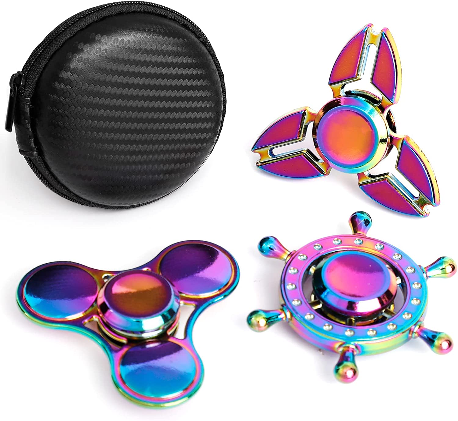 Rainbow Fidget Spinner Toys Metal 3 Pack Set, Small Handheld Finger Hand Spinners Fidgeting Gift for Kids Adults Spinning Top Focus Desk Toys Fingertip Gyro Stress Relief Anti Anxiety