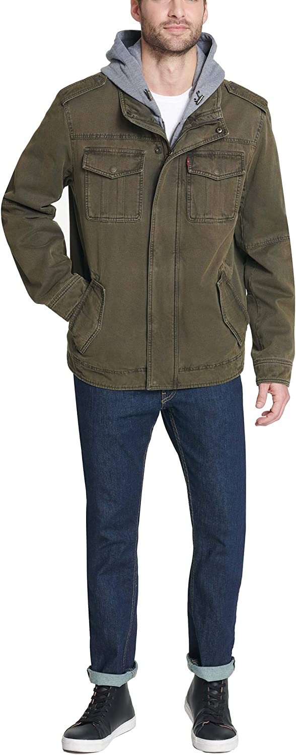 Levi&#39;s Men&#39;s Washed Cotton Hooded Military Jacket