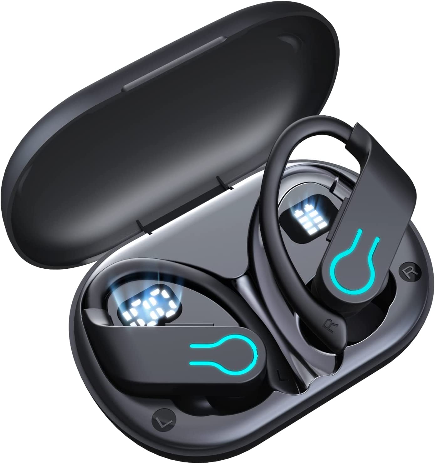 Bluetooth Headphones Wireless Earbuds Sports Over-Ear Bluetooth 5.3 Ear Buds with Earhooks 120H Playtime Wireless Headphones for Workout Waterproof Audifonos Bluetooth inalambricos LED Power Display