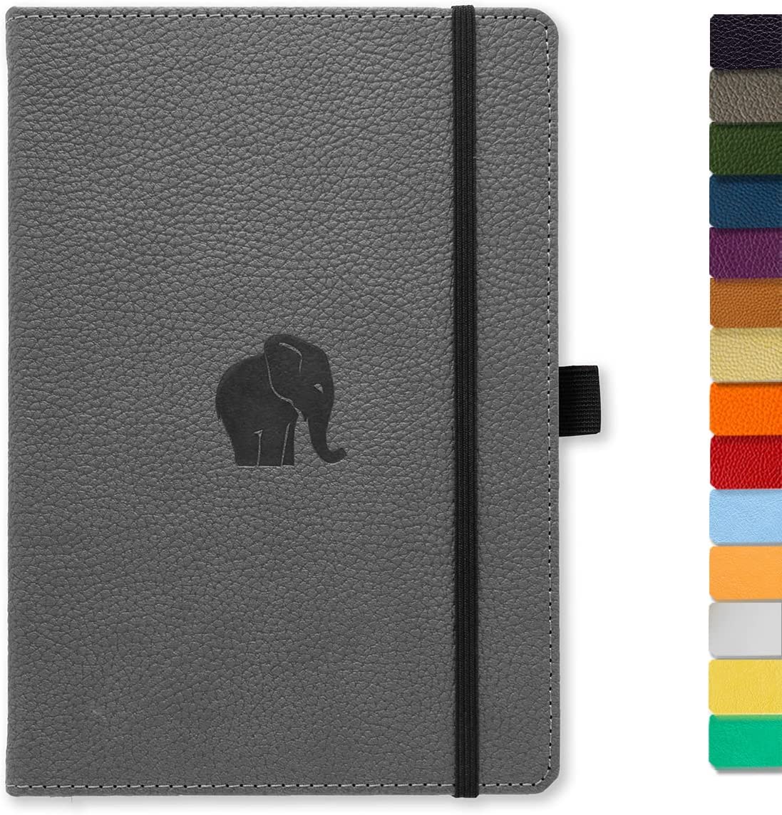 Dingbats - Wildlife Lined Medium Notebook, Grey Elephant, A5 - Hardcover - Cream 100gsm Ink-Proof Paper - Includes Pocket, Elastic Closure & Bookmark