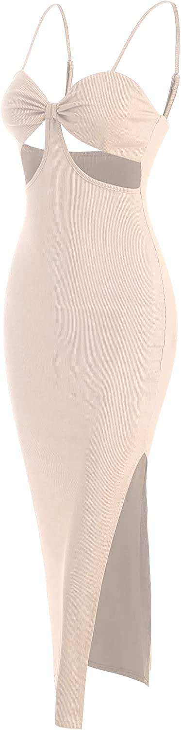 ZAFUL Casual Maxi Dress for Women Split Sexy Cocktail Dress Cut Out Bodycon Dress Spaghetti Strap Slinky Party Club Dress