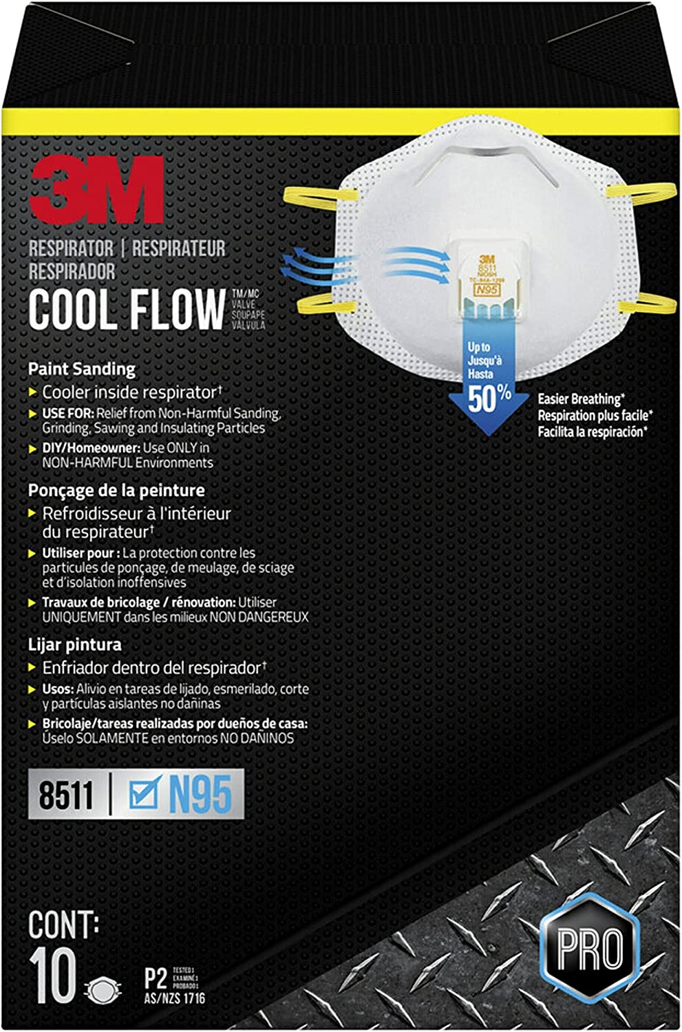 3M 8511 Drywall Sanding Valved Respirator, Lightweight, Noseclip, Stretchable, Comfortable, Covenient, Disposable, Relief from dusts and certain particles encountered during sanding projects, 10 Pack