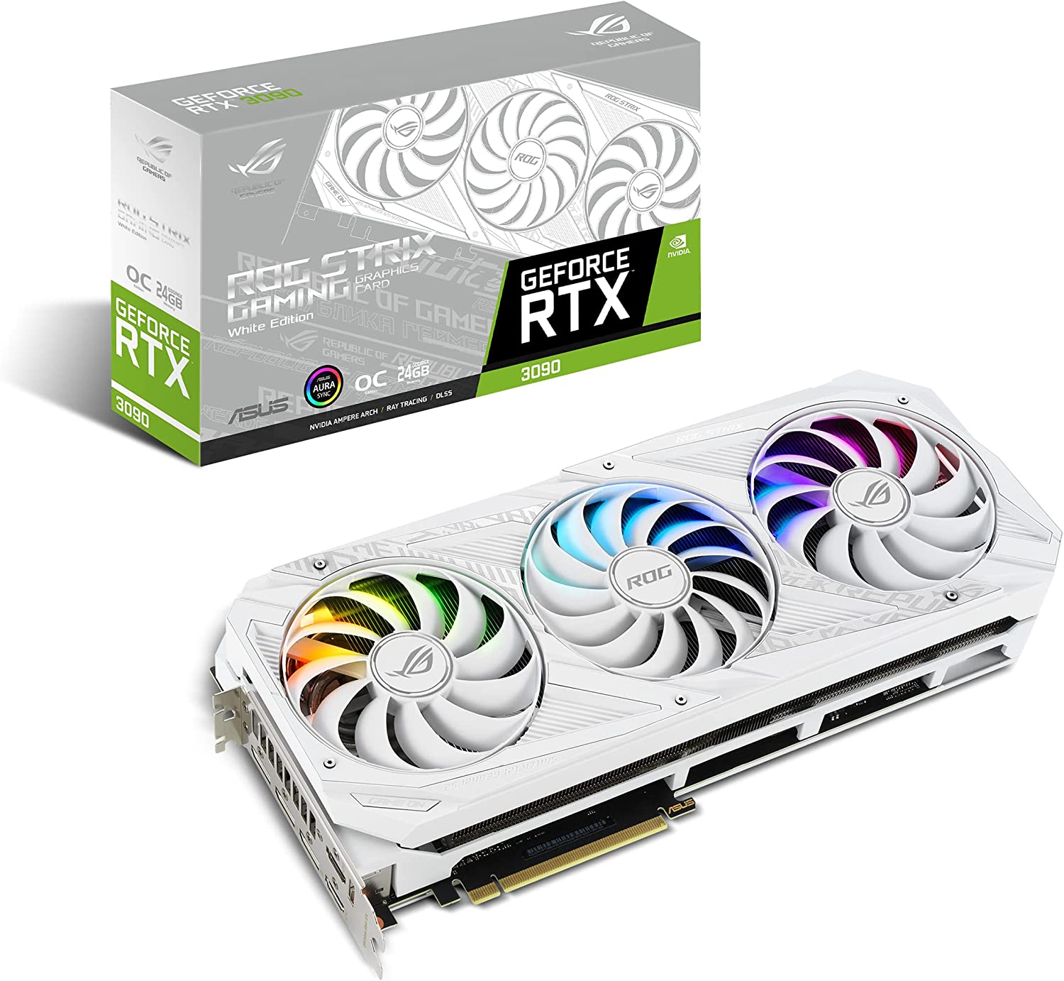 ASUS ROG STRIX NVIDIA GeForce RTX? 3090 White OC Edition Gaming Graphics Card (PCIe 4.0, 24GB GDDR6X, HDMI 2.1, DisplayPort 1.4a, White color scheme, Axial-tech Fan Design, 2.9-slot, Super Alloy Power