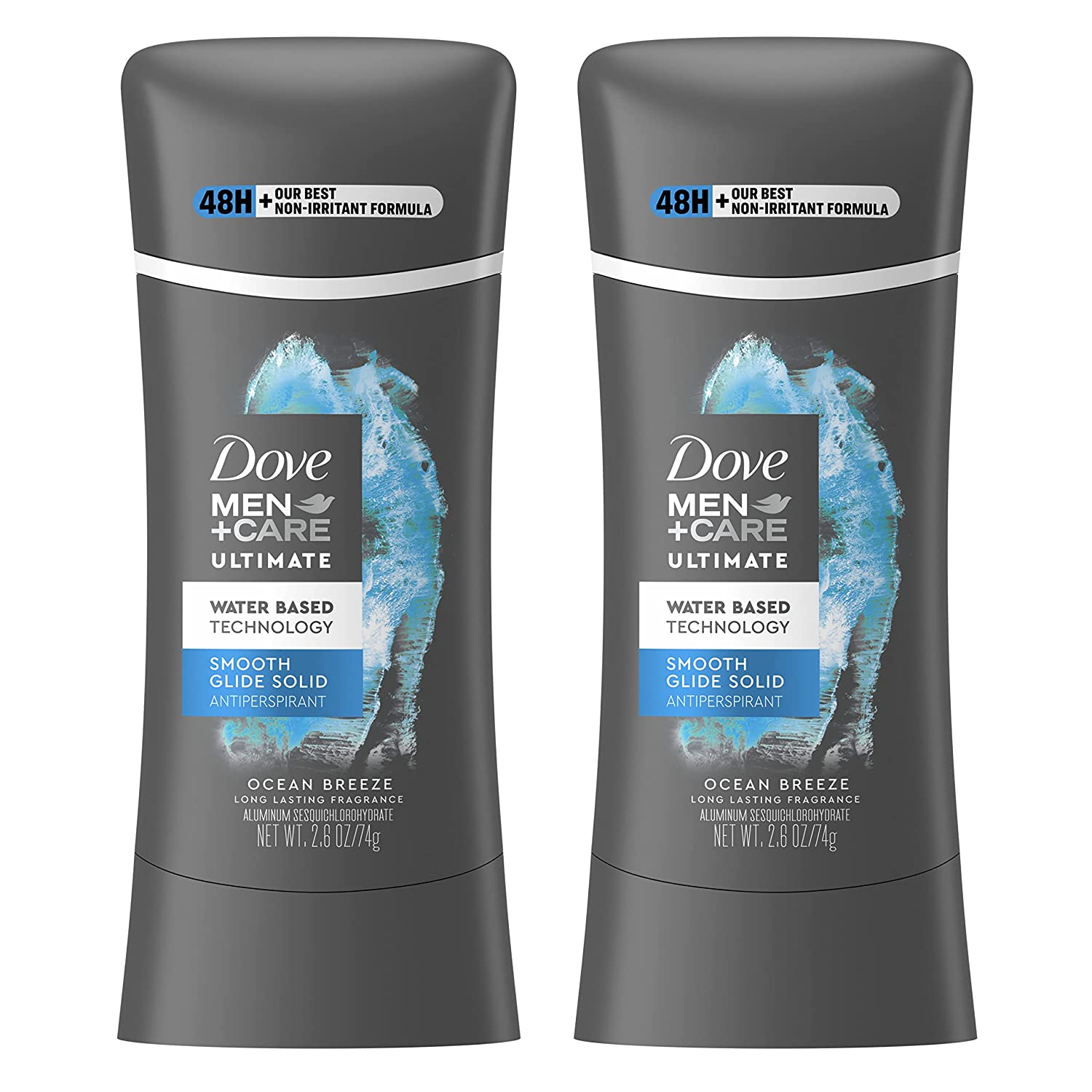 Dove Men+Care Antiperspirant hydrating, water-based deodorant Ocean Breeze our best non-irritant formula 2.6 Ounce (Pack of 2)