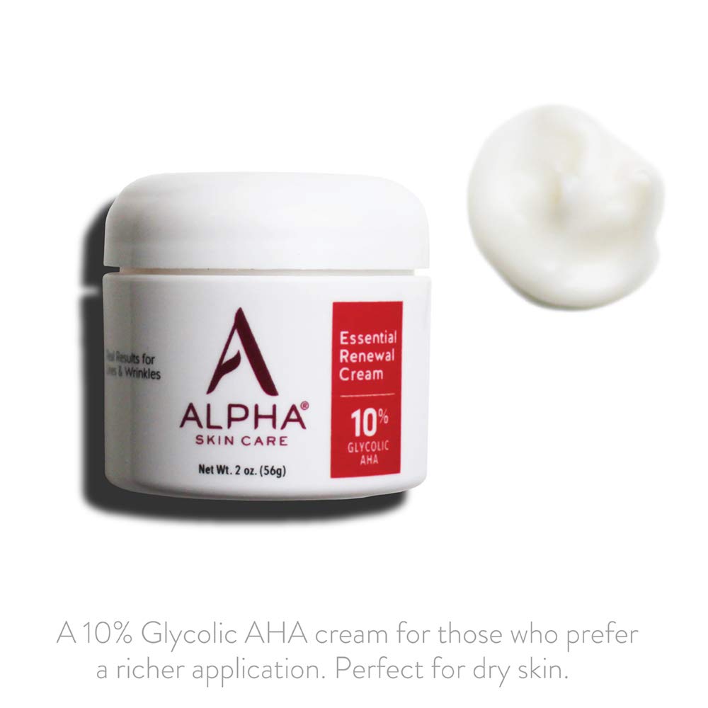 Alpha Skin Care Essential Renewal Cream | Anti-Aging Formula | 10% Glycolic Alpha Hydroxy Acid (AHA | 2 Oz, Red , White