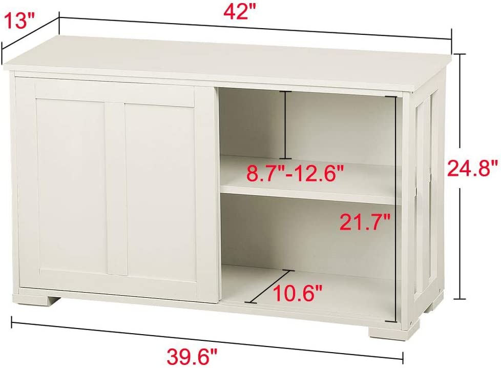 Topeakmart Kitchen Storage Sideboard - Antique White Stackable Cabinet with Sliding Door Inner Adjustable Shelf for Home Cupboard Buffet Dining Room Use