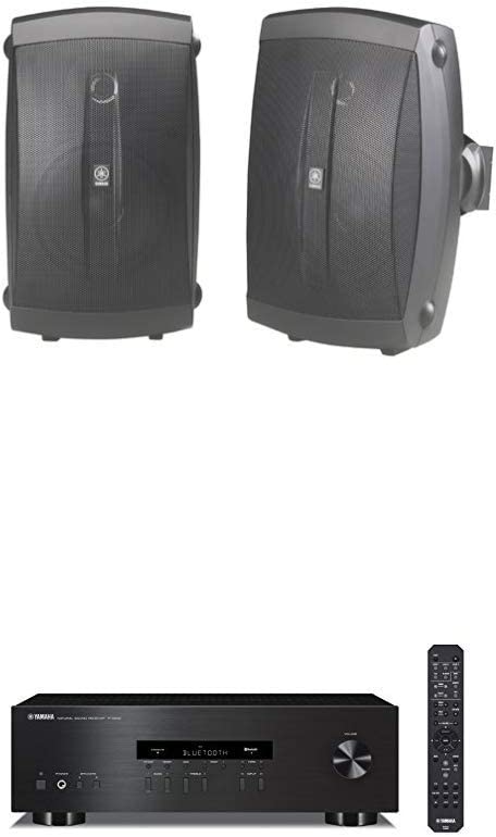 Yamaha NS-AW150BL 2-Way Indoor/Outdoor Speakers (Pair, Black) - Wired with Yamaha R-S202BL Stereo Receiver