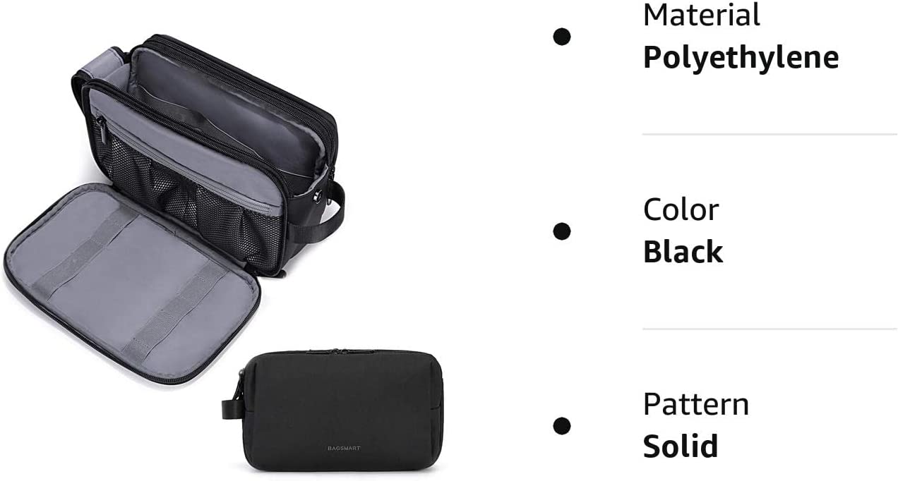 BAGSMART Toiletry Bag for Men， Travel Toiletry Organizer Dopp Kit Water-resistant Shaving Bag for Toiletries Accessories， Black