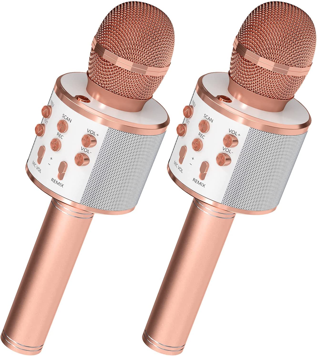 OVELLIC 2 Pack Karaoke Microphone for Kids, Wireless Bluetooth Karaoke Microphone for Singing, Portable Handheld Mic Speaker Machine, Gifts Toys for Girls Boys Adults All Age (Rose Gold)