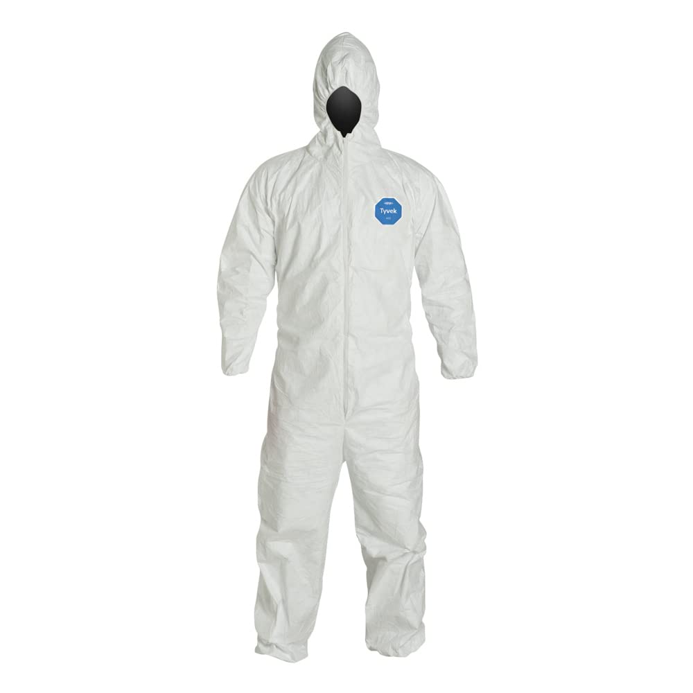 DuPont Tyvek 400 TY127S Disposable Protective Coverall with Respirator-Fit Hood and Elastic Cuff, White, 3X-Large (Pack of 6)