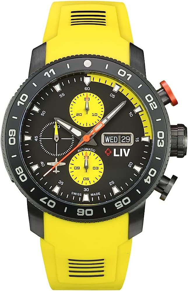 LIV P-51 Titanium 46MM Swiss Automatic Day-Date Chrono Men's Watch - Unidirectional Ceramic Bezel- High-Grade Titanium Case - Sapphire Crystal