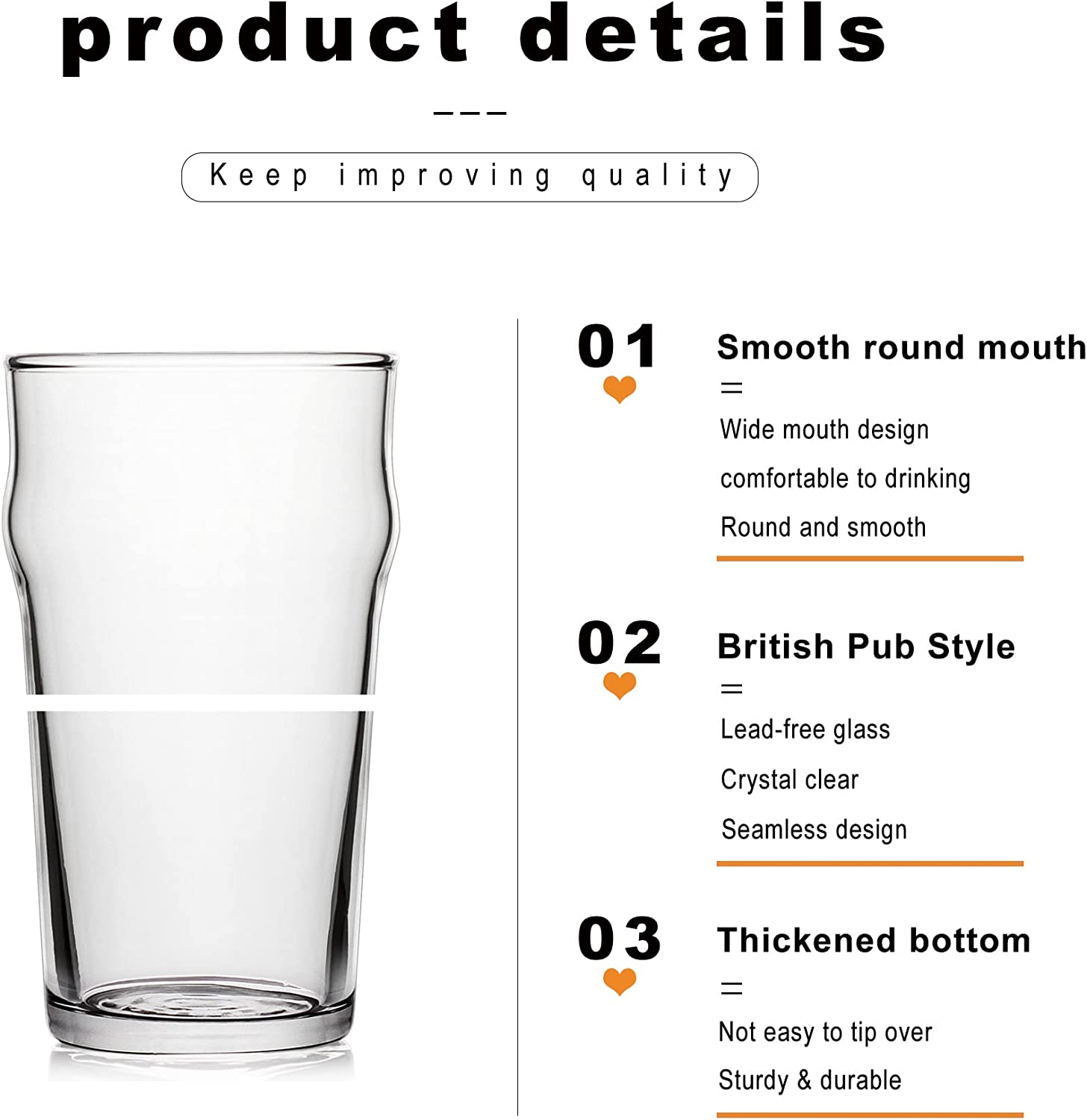 Pint Glasses,20oz British Beer Glass,Classics Craft Beer Glasses,Premium Beer Glasses Tumbler Set of 4, Pub Beer Glasses,Unique Design Beer Glasses Easy Stacking in The Cupboard