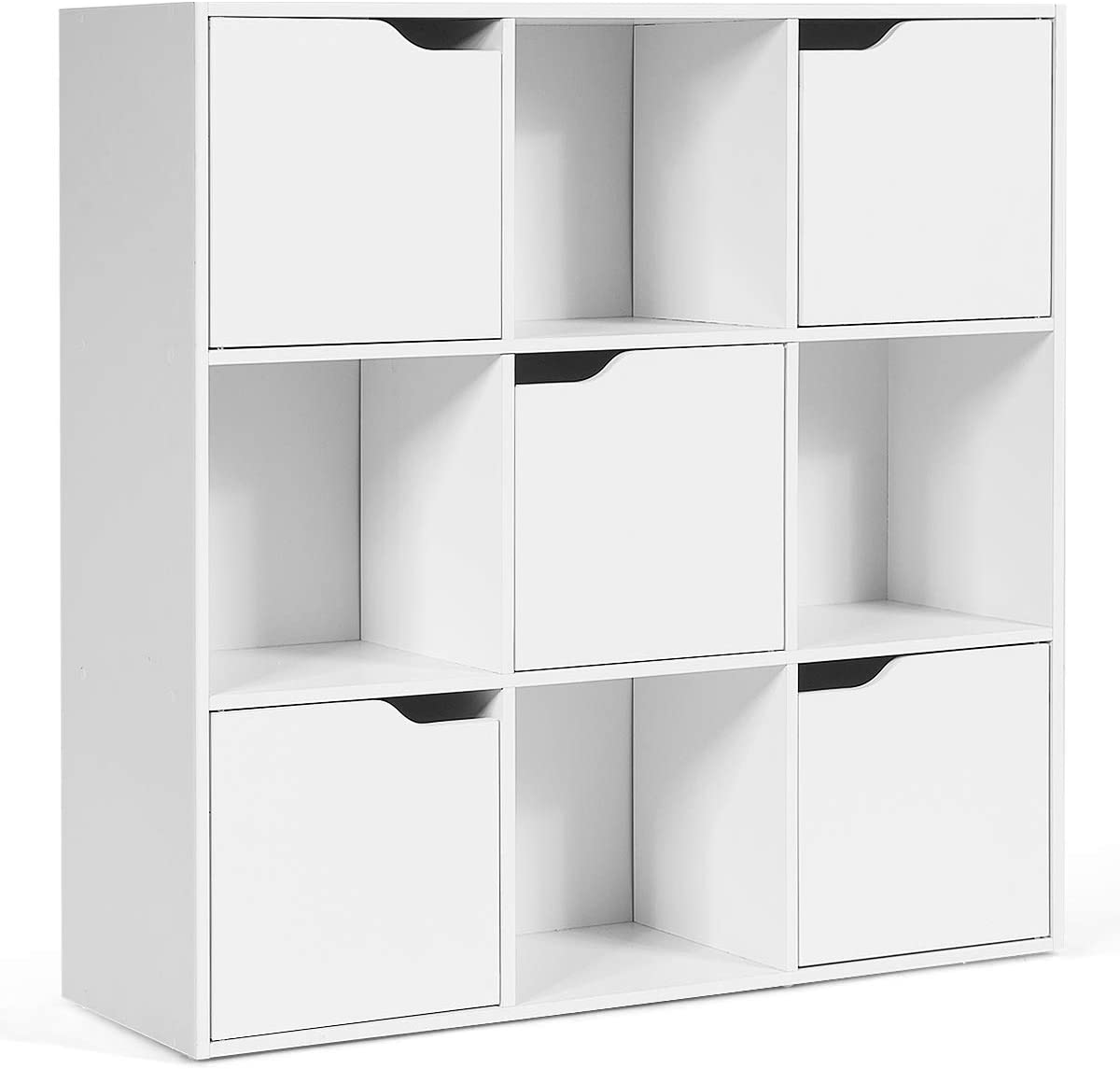 Giantex 9-Cube Storage Organizer， Storage Cabinet with 4 Open Cubes and 5 Cabinets， Free Standing Wooden Cubby Bookcase， Compartment Units for Home Office， 3-Tier Bookshelf for Books， Toys