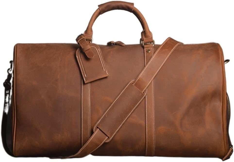 LIUJUN Vintage Men's Travel Bag Geunine Leather Large Capacity Single Shoulder Messenger For 15 Inch Laptop With Shoe Bag