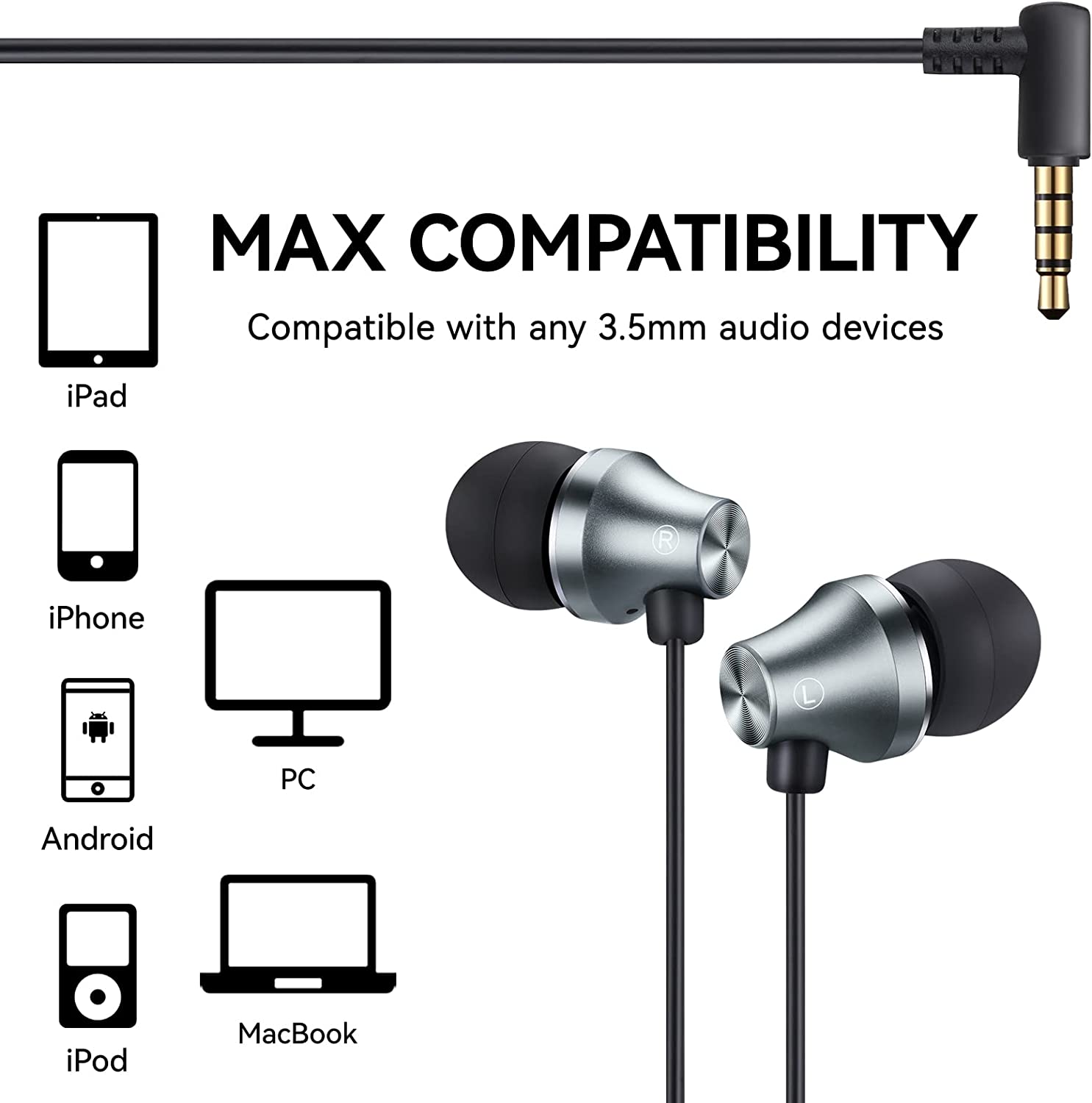 iRAG A101 Wired Earbuds Headphones Noise Isolating in-Ear Earphones with Microphone Remote with 3.5mm Plug in Audio Jack (Gun Metal)
