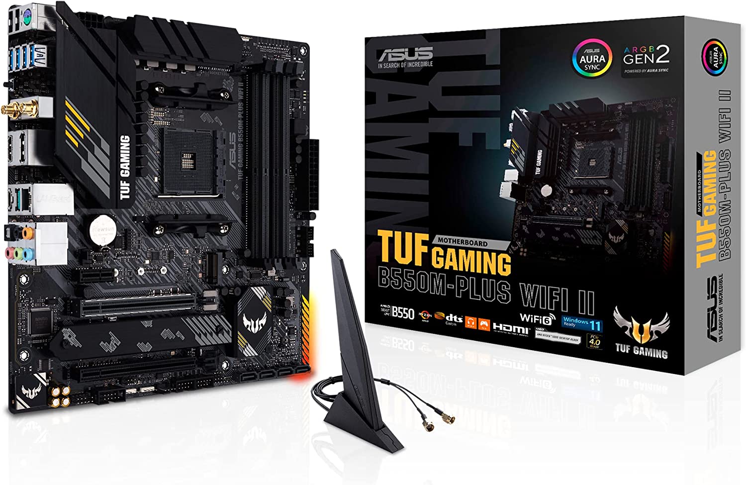 ASUS TUF GAMING B550M-PLUS WiFi II AMD AM4 (3rd Gen Ryzen) microATX gaming motherboard (PCIe 4.0, WiFi 6 2.5Gb LAN, BIOS FlashBack, HDMI 2.1, USB 3.2 Gen 2, Addressable Gen 2 RGB header and AURA Sync)
