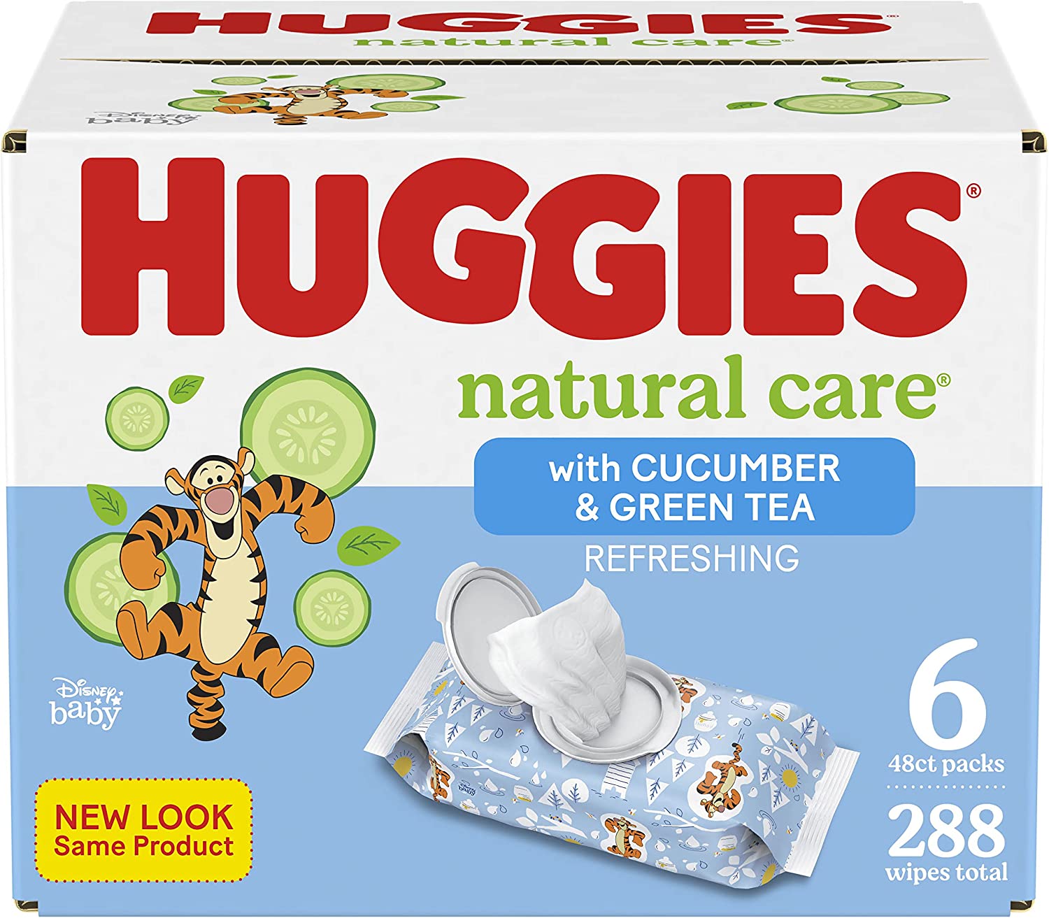 Baby Wipes, Huggies Natural Care Refreshing Baby Diaper Wipes, Hypoallergenic, Scented, 6 Flip-Top Packs (288 Wipes Total), 6 Count (Pack of 1)