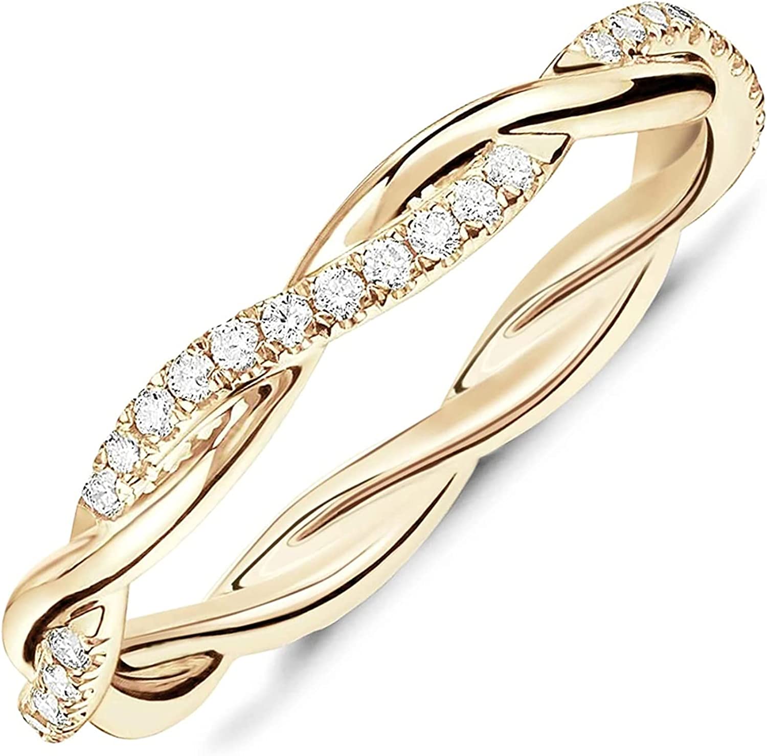 PAVOI 14K Gold Plated Cubic Zirconia Twisted Rope Eternity Band for Women