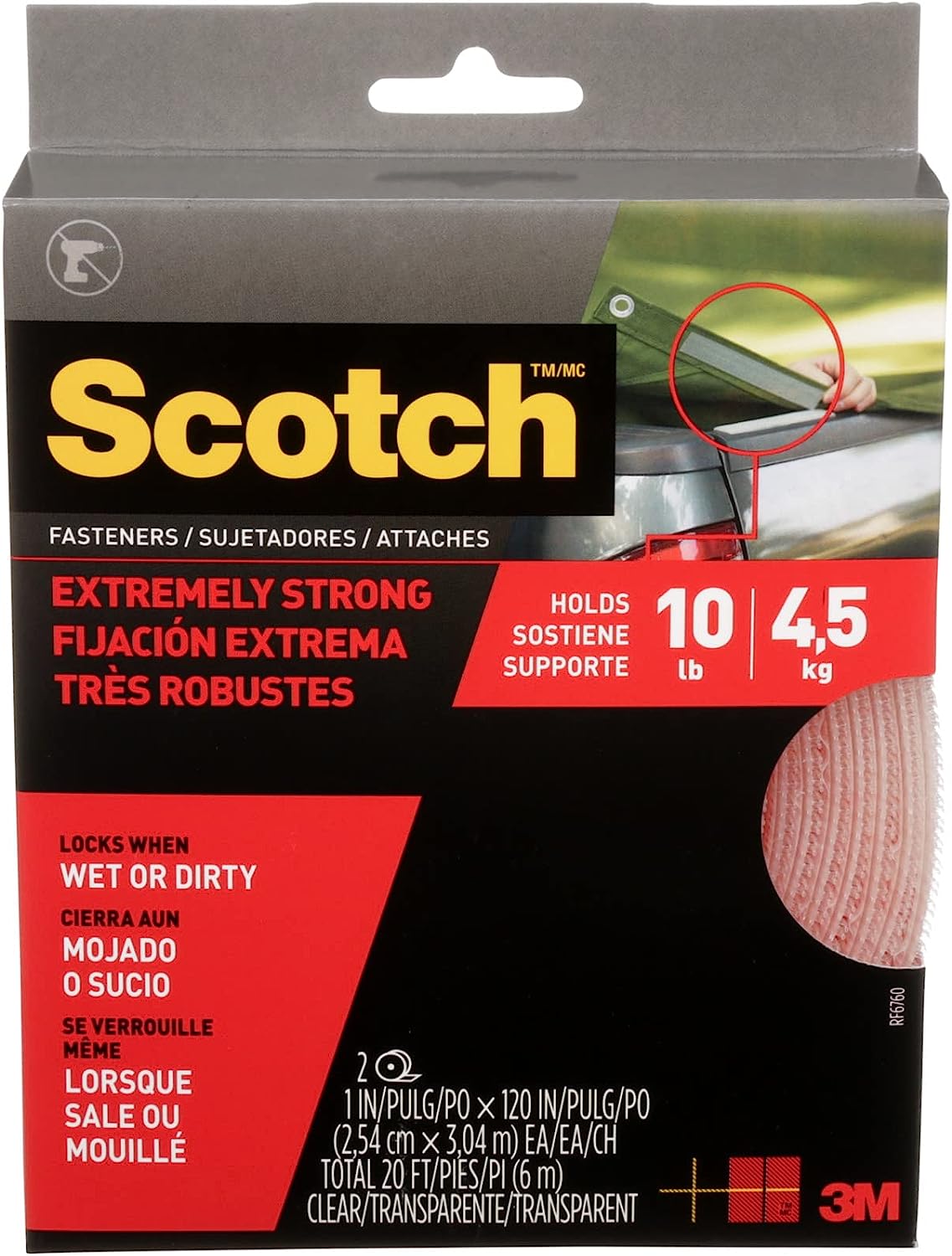 Scotch Extreme Fasteners, 1" x 10', Clear (RF6760) 2 Roll/Pack