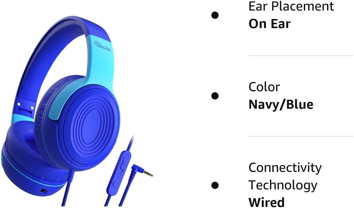 ELECDER Kids Headphones, S8 Wired Headphones for Kids with Microphone for Boys Girls, Adjustable 85dB/94dB Volume Limited, 3.5 mm Jack for School/Kindle/Smartphones/Tablet/Airplane Travel(Navy/Blue)
