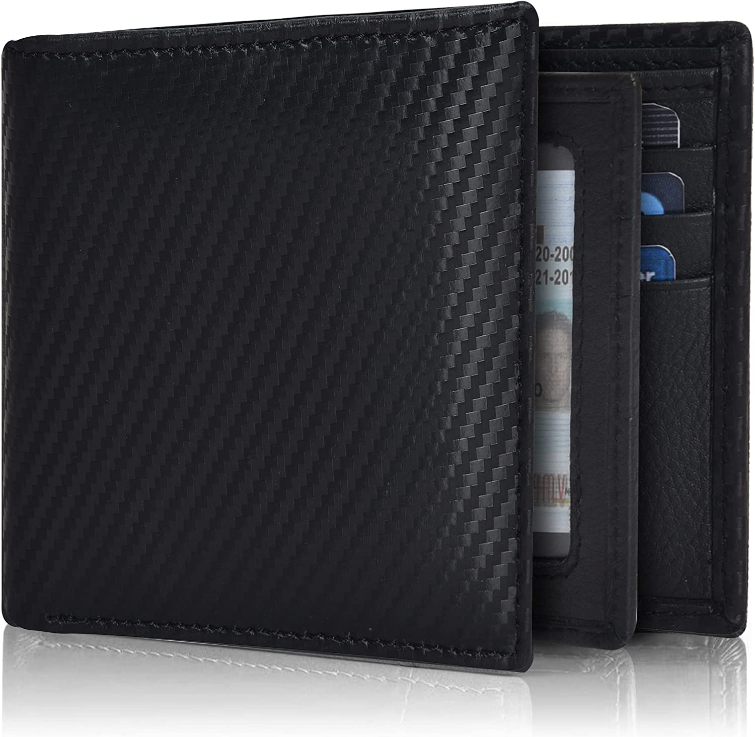 Real Leather Bifold Wallet for Men - Wallets with 9 Credit Cards 1 ID Window Slim Minimalist Front Pocket Billfold