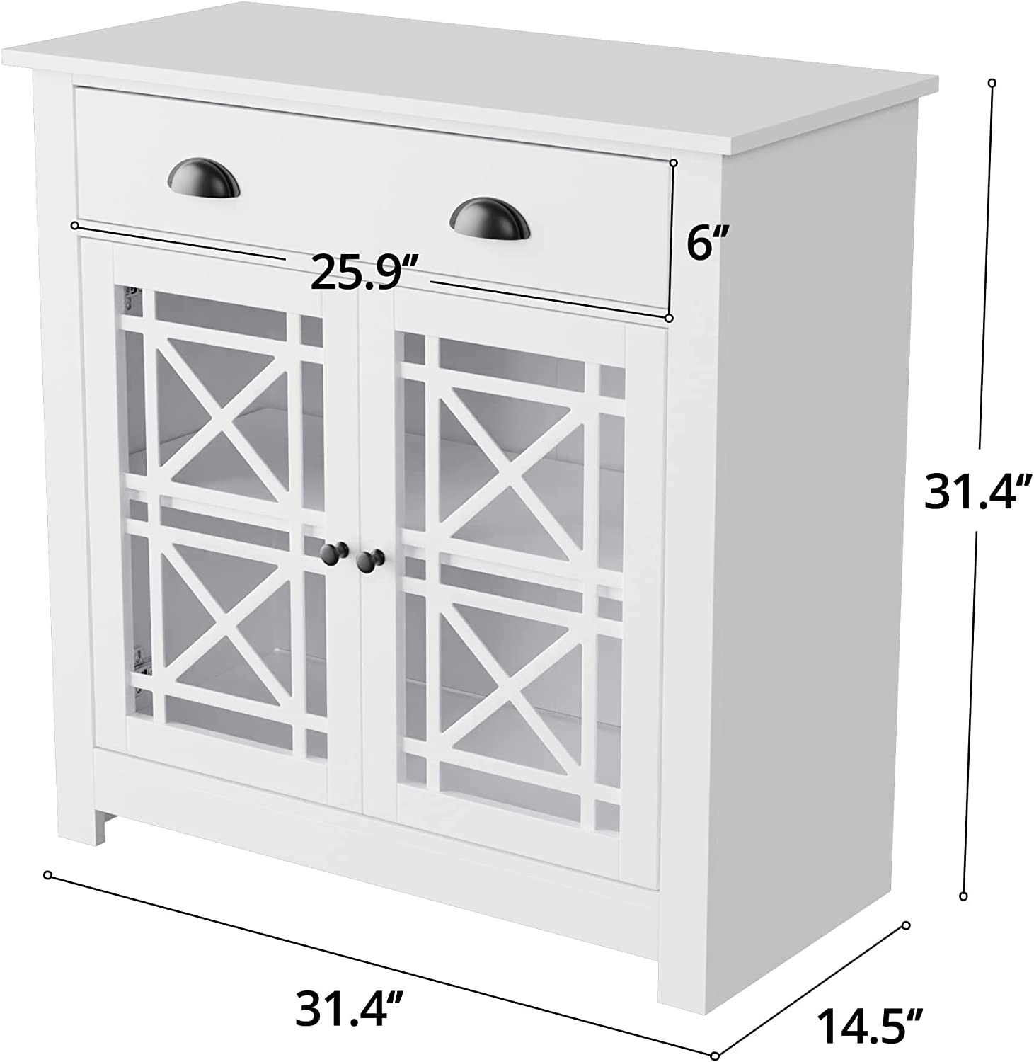 Cozy Castle Kitchen Storage Cabinet with Doors and Adjustable Shelf， 31.4&#34; W x 31.4&#34; H Freestanding Buffet Sidebord， Accent Cabinet for Kitchen， Dining Room， White