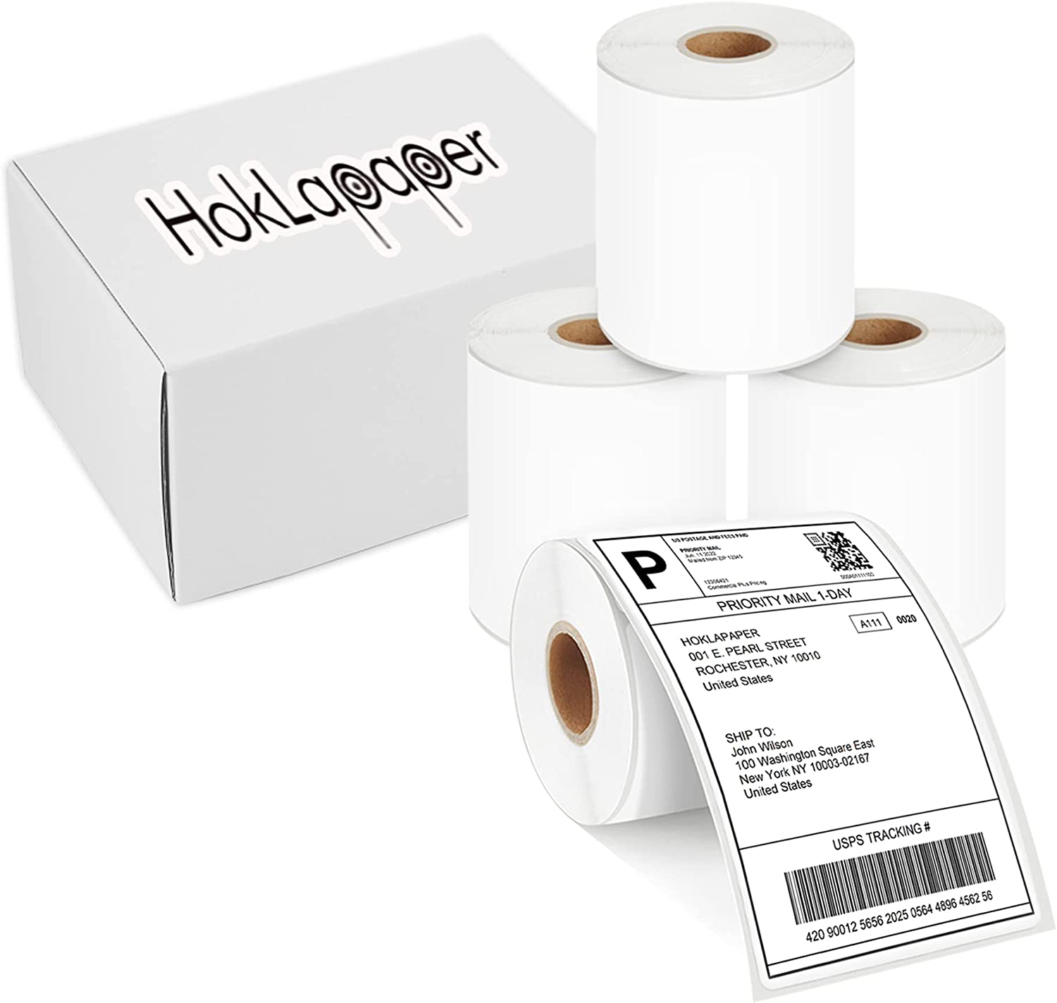 HokLapaper 4" x 6" Direct Thermal Shipping Labels (4 Rolls), Compatible with Rollo, Zebra and More Thermal Printers, Strong Permanent Adhesive (4 Rolls, 880 Labels)