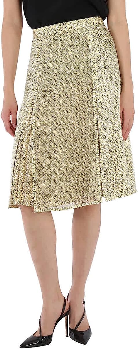 BURBERRY Ladies Monogram Print Silk Pleated Skirt, Brand Size 8 (US Size 6)