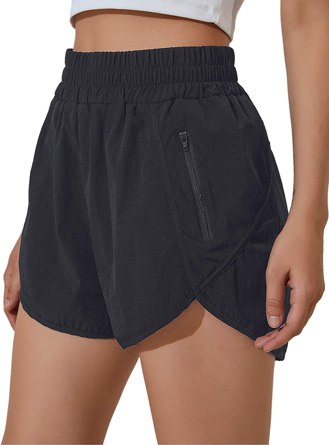 BMJL Women's Running Shorts Elastic High Waisted Shorts Pocket Sporty Workout Shorts Quick Dry Athletic Shorts Pants