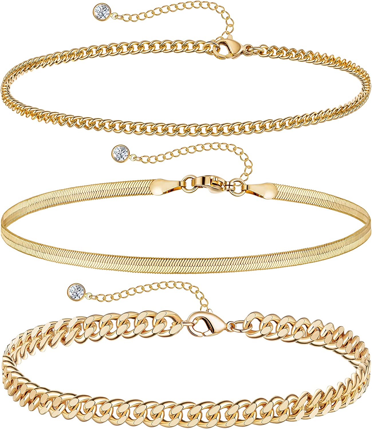 DEARMAY Gold Ankle Bracelets for Women, 14K Gold Anklets for Women Waterproof Cuban Link Anklets Set Layered Anklet Bracelets for Women Anklet for Women Gold Jewelry Gift
