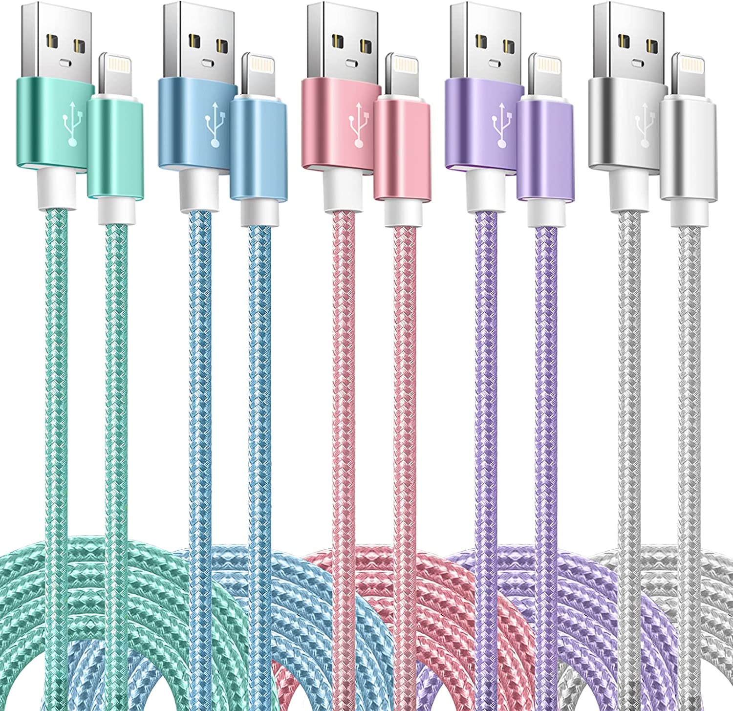 iPhone Charger Cable 5Pack【3/3/6/6/10FT】iPhone Charger Cord MFi Certified Lightning Cable, Fast iPhone Charging Cord Nylon Braided USB Lightning Cable Compatible iPhone 13 12 11/ XS/Max/XR/X/8/7//6/
