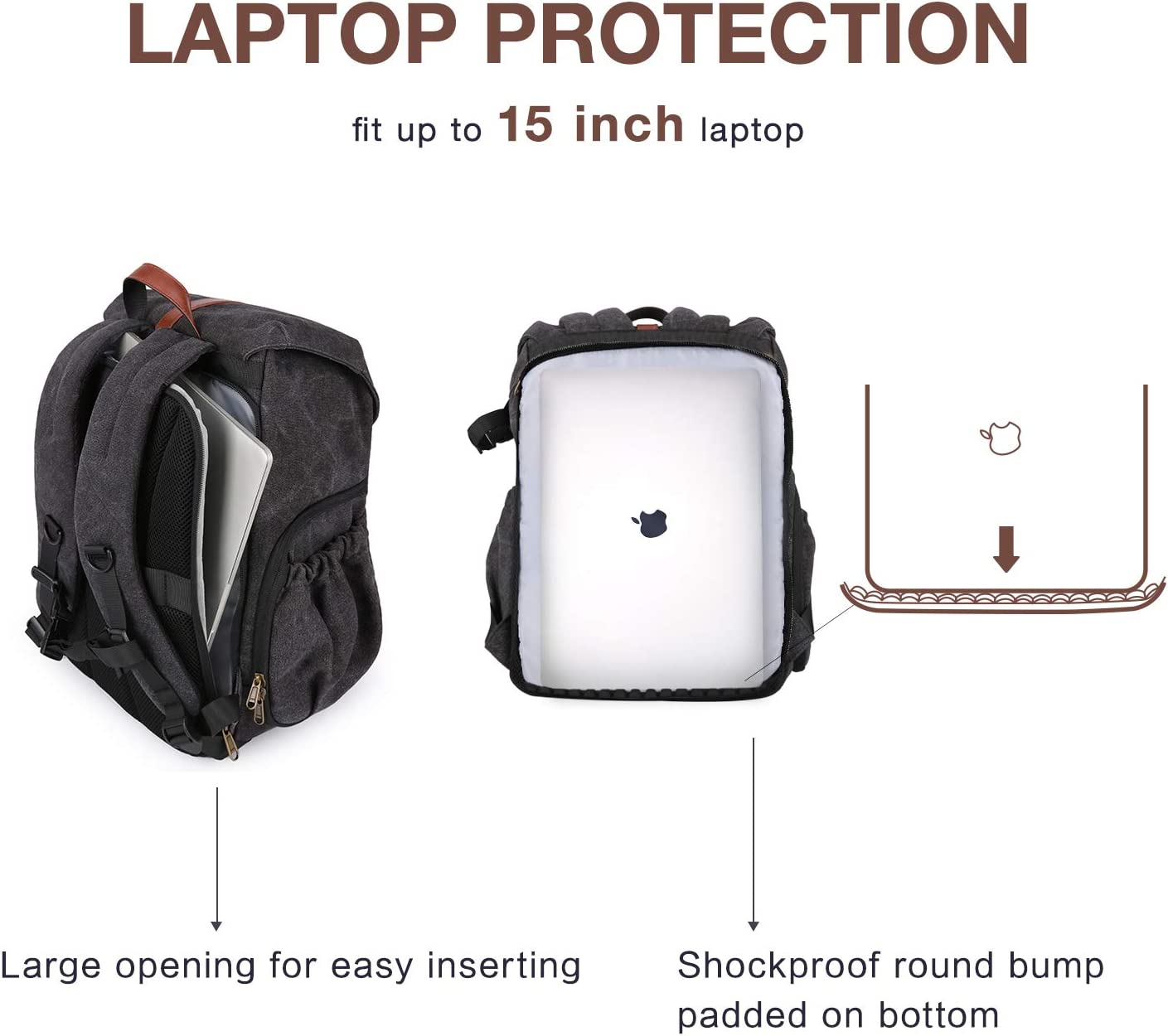 BAGSMART Camera Backpack， DSLR SLR Camera Bag Backpack， Waterproof Camera Backpacks for Photographers， Anti-Theft Photography Backpack with 15 Inch Laptop Compartment &amp; Tripod Holder， Black