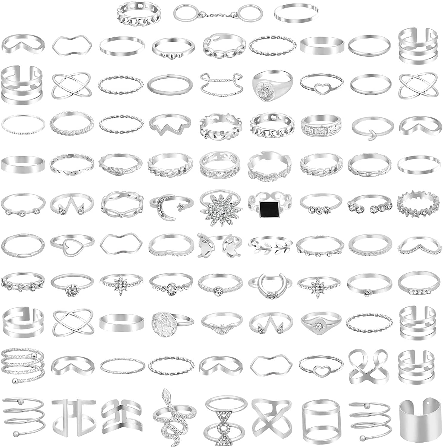 ONESING 93-109 Pcs Knuckle Rings for Women Stackable Rings Sets Girls Bohemian Retro Vintage Joint Finger Gold and Sliver Rings Set for Women Men Hollow Carved Flowers